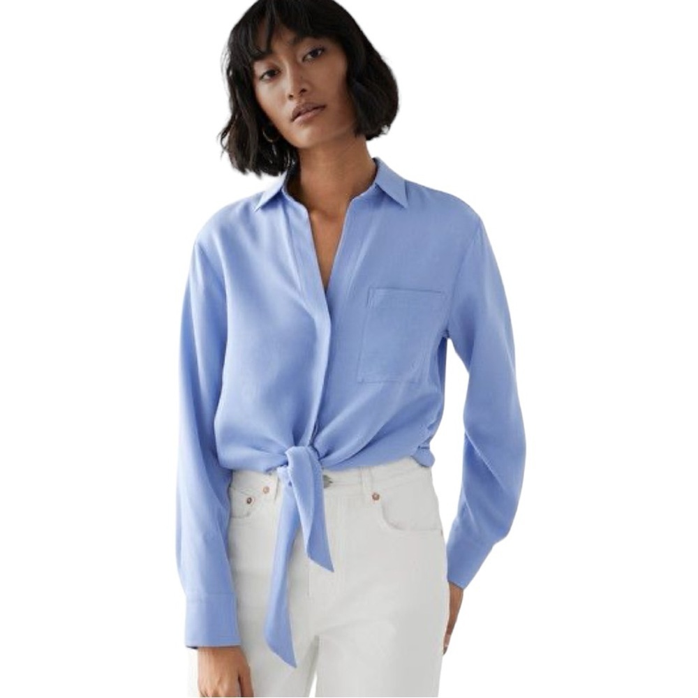 & Other Stories Blue Button Down Tie Waist Shirt Size 0